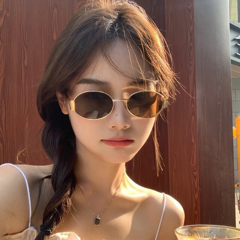 金属复古猫眼太阳镜时尚欧美跨境热卖眼镜防紫外线高级感椭圆墨镜|undefined