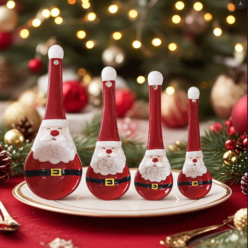 Cuchara Santa Claus set postres cuchara de Navidad creativa dibujos animados divertidos cubiertos de cerámica de Navidad cuchara