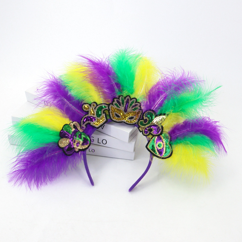 Carnaval transfronterizo oro roxo pluma sequilla máscara media cara maquillaje baile conjunto de espectáculo