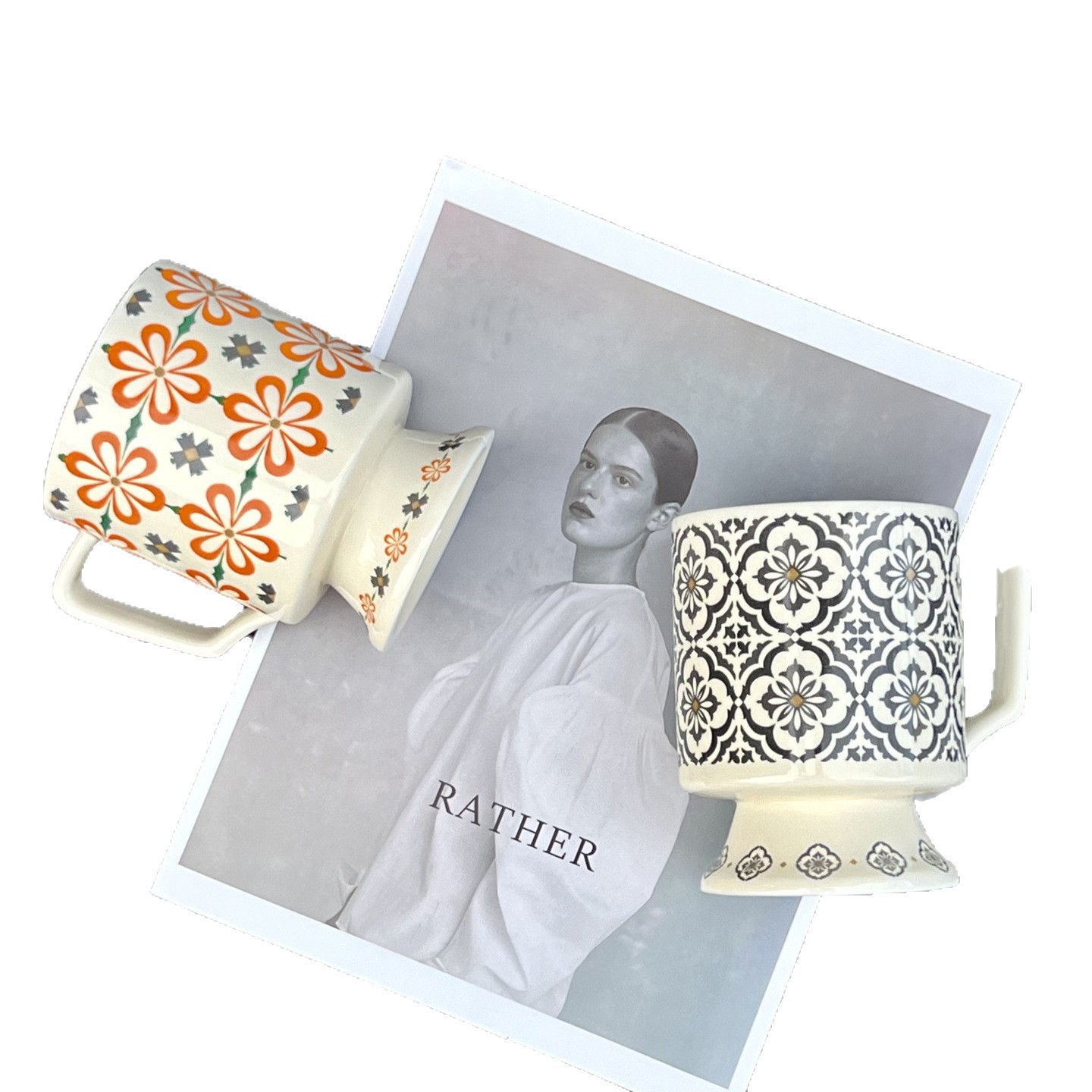 Taza de cerámica retrógrada personalizada nicho de diseño de taza de pie alto de ladrillo de oficina mujer bebida taza de regalo de mano