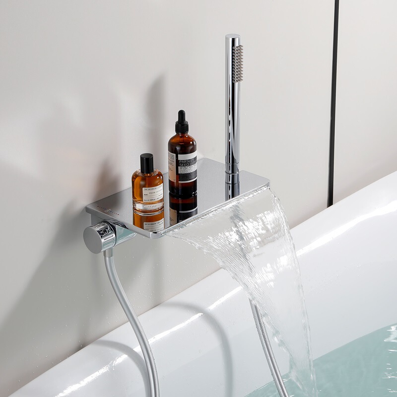 Xiaohongshu Same Style Exposed Bathtub Faucet Hot and Cold Wall-Mounted Bathtub Sink Waterfall Faucet Wall-Mounted Seamless