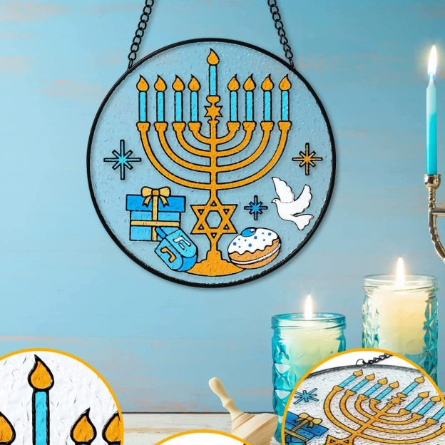 Ханука подарок подсвечник цветное стекло Ловец солнца сетка окно Ловец Солнца акриловая плоская панель настенное украшение