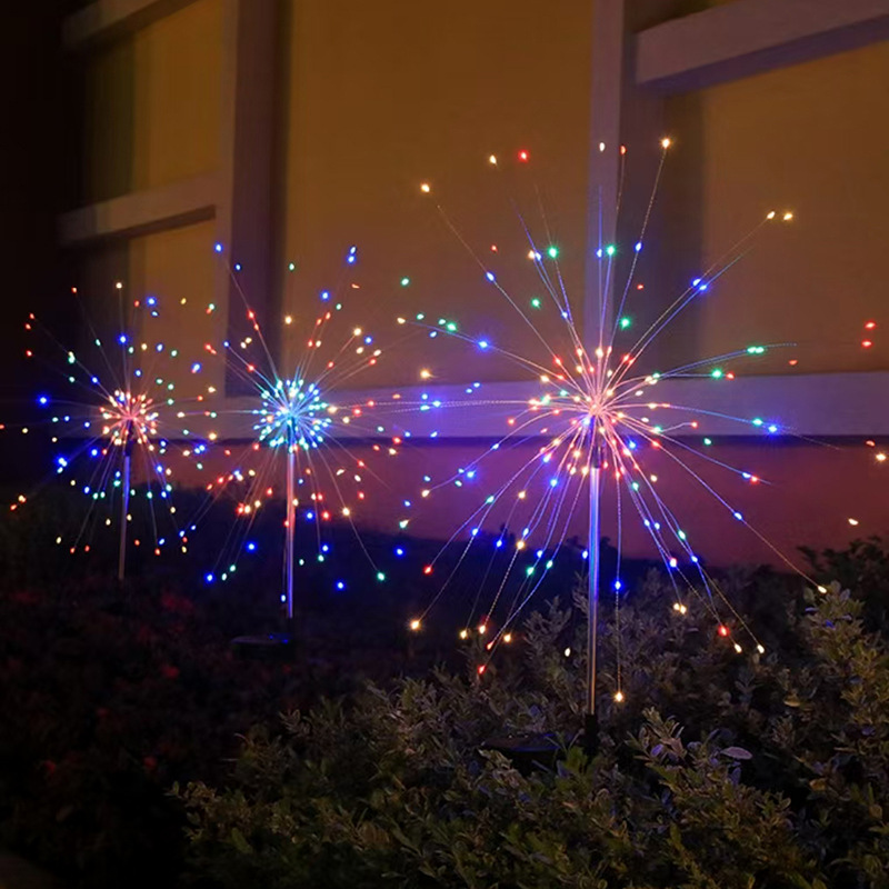 Nuevos fuegos artificiales LED solares al aire libre impermeable diente de león lámpara de suelo jardín decoración de lámpara de césped