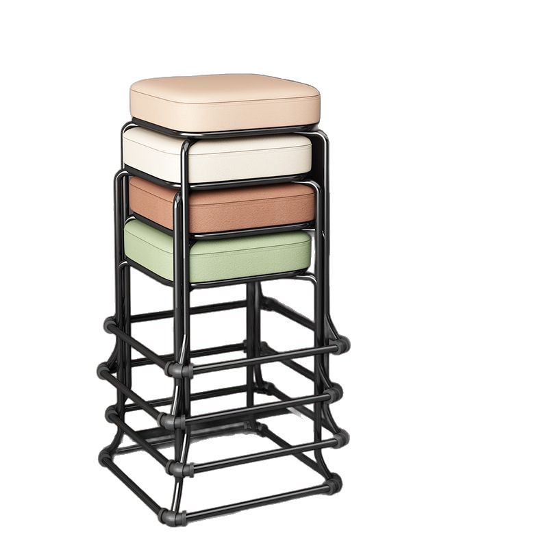 Taburete redondo de envoltura suave, silla de comedor de hierro forjado, taburete cuadrado sólido moderno, taburete de acero apilable para el hogar image 6