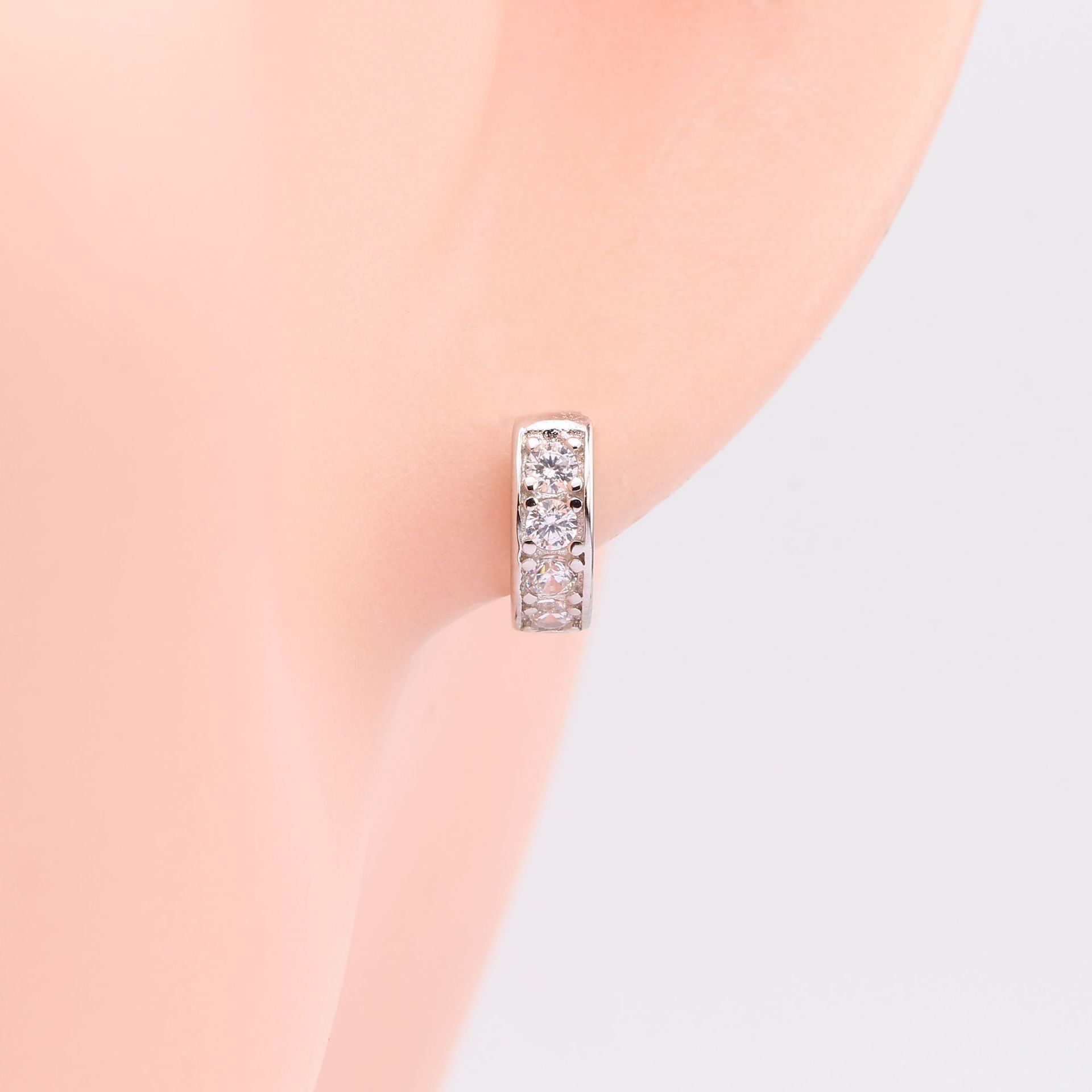 1 Pair Quantity Daily Occasion 925 Sterling Silver Material U Shape Pattern 1 Pair 925 Sterling Silver Zircon U Shape Hoop Earrings Huggie Earrings Earrings