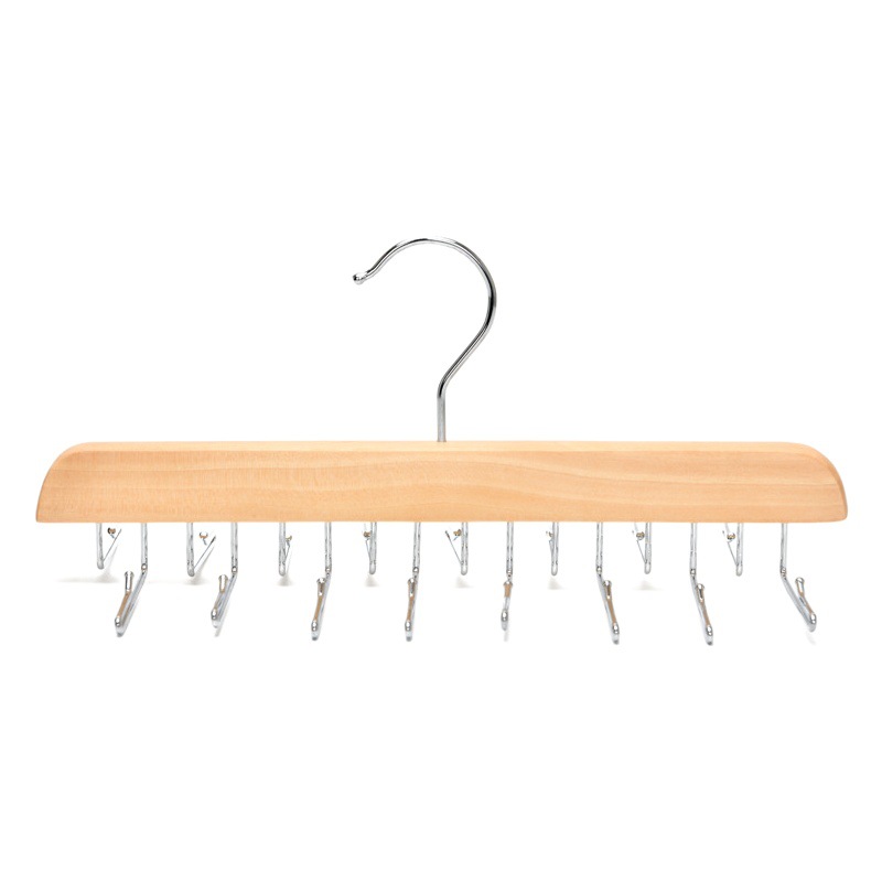 Multi-funcional de madera sólida bufanda de seda Tie Rack 24 gancho 16 ajustable colgando ropa interior Sling rack transfronterizo Venta caliente