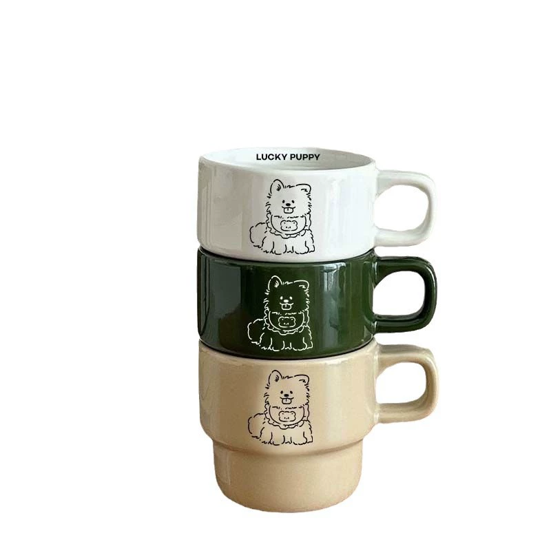 Ceramic Mug, Puppy Illustration, Stackable Design, 201–300 ml, 10.5×11.5×9 cm