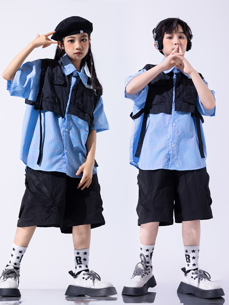 Hip-hop Children's Fashion Clothing Cool Suit Children's Fried Street Children's Clothing hiphop Clothing Summer Drum Costume Boys