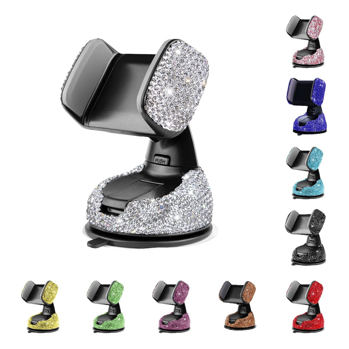 Diamante incrustado coche soporte de teléfono móvil coche interior ventosa soporte coche multifunción navegación giratoria titular del teléfono móvil al por mayor