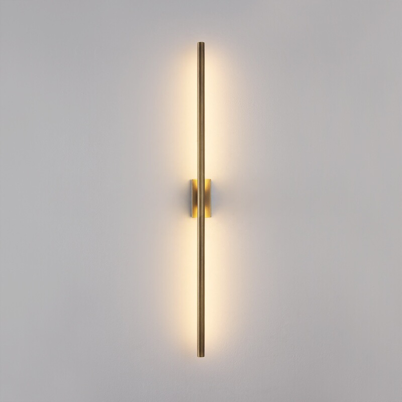 All-Copper Minimalist Long Strip Wall Lamp for Bedroom Bedside, Living Room Background Wall Ambiance Grille Long Linear Light