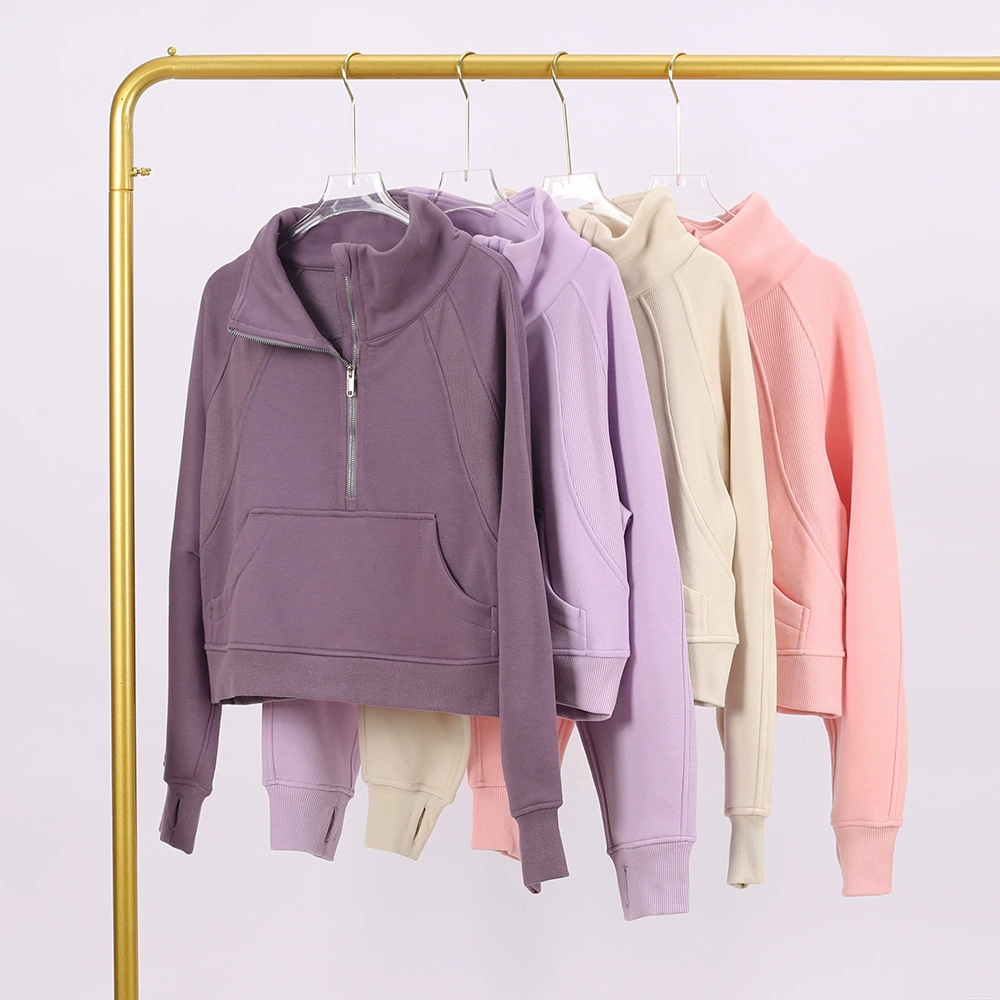 Спортивная толстовка LULU для йоги, женская, с коротким воротником-стойкой, из махровой ткани, свободного кроя, короткая, вельветовая