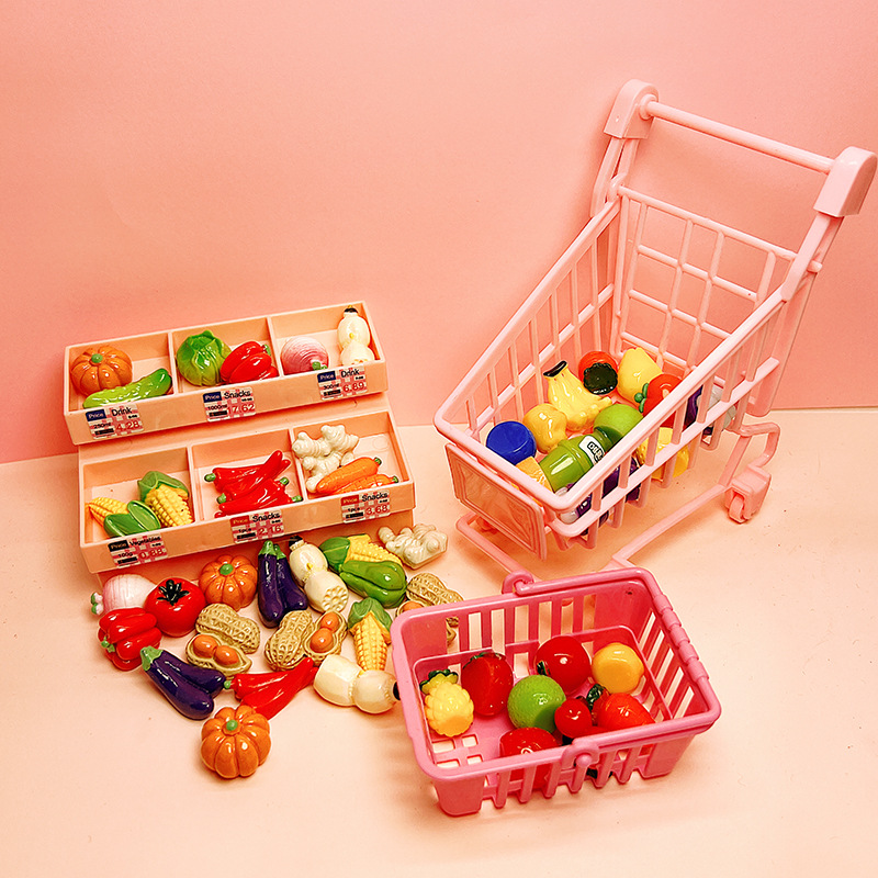 Juego de comida en miniatura, estante para pan de simulación, mini carrito de compras, carrito pequeño, juego para niños, juguete, decoración de bricolaje