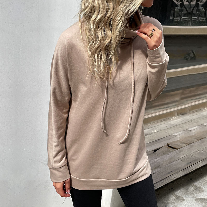 Düz Renk Yığın Yaka Orta Boy Spor Kazak Sweatshirt_voghion.com