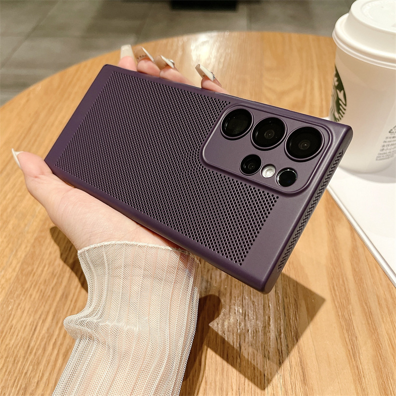 Ultra-thin mobile phone case for Samsung S23Ultra breathable heat dissipation mesh shell S24 with lens film A25 protective cover