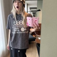今/AE水玉模様プリントレタープリントラウンドネック半袖Tシャツゆったりカジュアル男女兼用