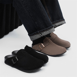 Spring and Autum New Thick-Soled Lazy Outer Wear Niche Casual Baotou Boken 55116 Black Brown-J