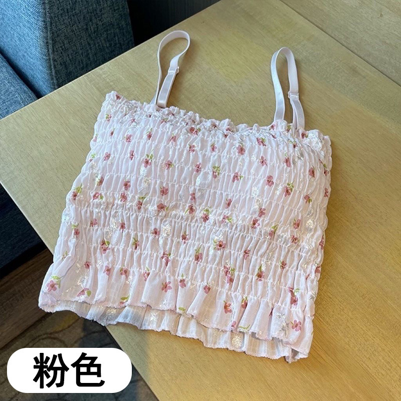 Verano delgado francés pequeña flotilla hermosa cinturón de espalda para mujeres con cojín de pecho en el diseño de pliegues en la ropa de base para mujeres