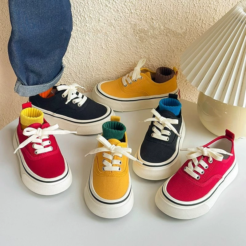 Детская парусиновая обувь в корейском стиле, весенне-осенние слипоны для мальчиков и девочек, домашняя обувь для детского сада, модная красная тканевая обувь для студентов