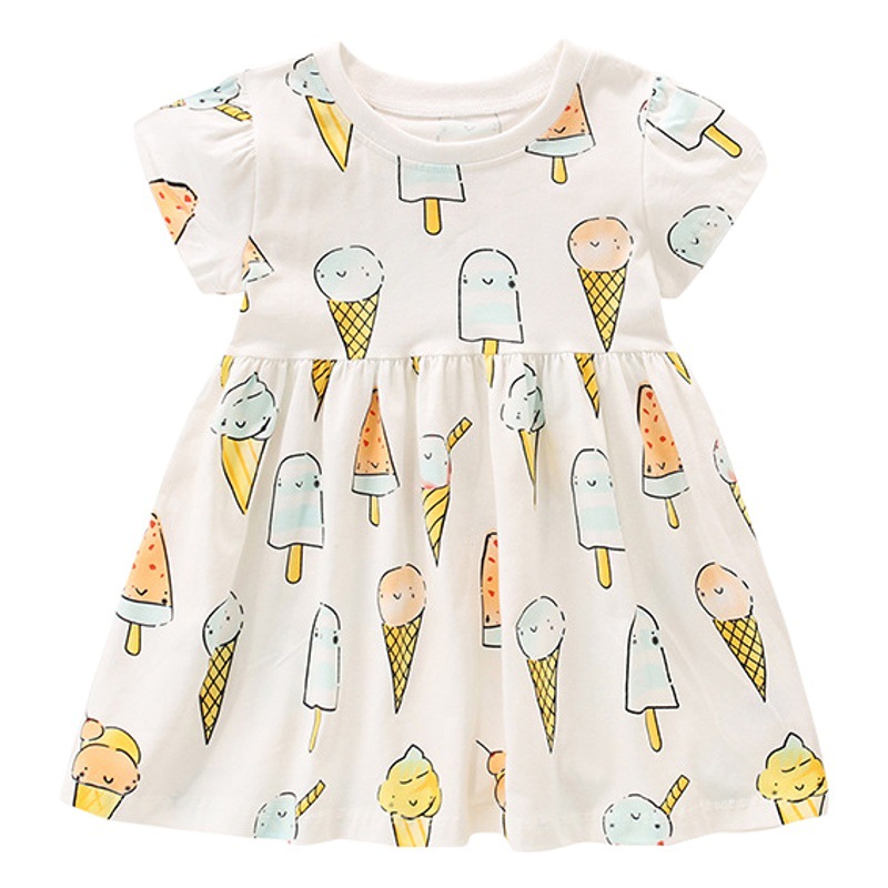 En stock malwee niñas vestido de verano nuevo cuello redondo impreso casual falda los niños europeos y americanos