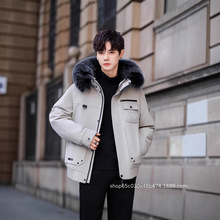 户外皮草夹克派克服男士皮毛一体可拆卸羽绒獭兔内胆银狐毛领韩版