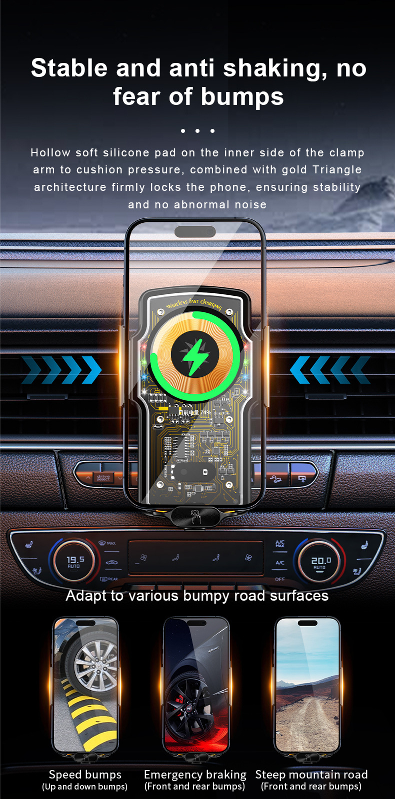 2026 Car Mobile Phone Holder Wireless Charging Car Navigation Magnetic Fast Charging Modified Electric Smart Car Accessories