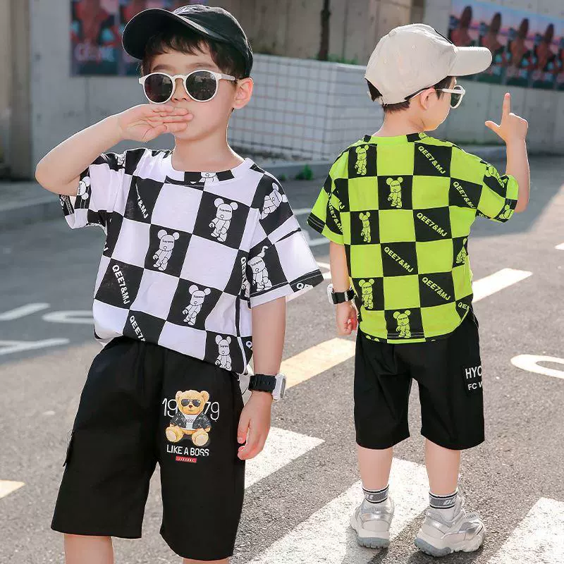 Set for leisure for boys, cartoon summer clothing, uniform, trousers, 2024 years, for teenagers, with short sleeve
