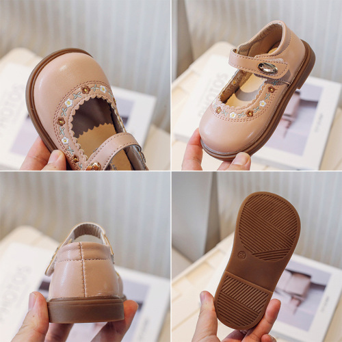 Girls leather shoes spring and autumn new soft-soled children's princess shoes women's non-slip girls' baby shoes square toe small and medium-sized children's shoes