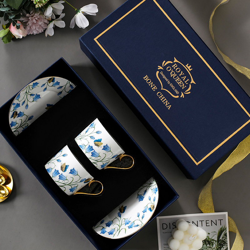 Taza de café de porcelana de hueso de alta gama Inglés estilo pastoral bufete flores de alto valor de la oficina de alto valor de la cara hogar platos de té de la tarde