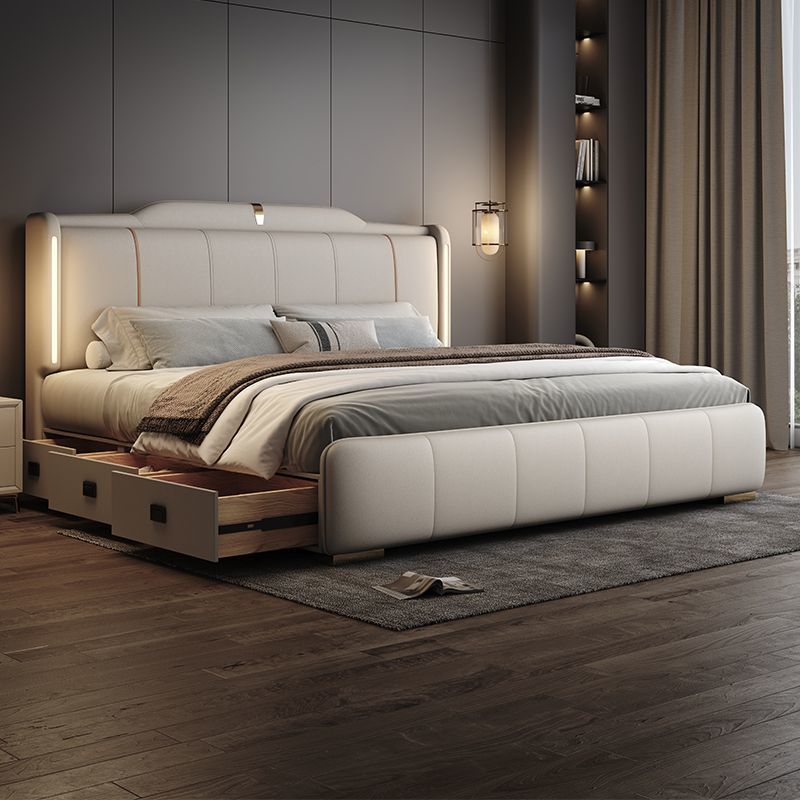 Italian New Style Light Luxury Double Bed Modern Simple High-End Atmospheric Large Bed Master Bedroom Wedding Bed Storage Leather Bed with Lights