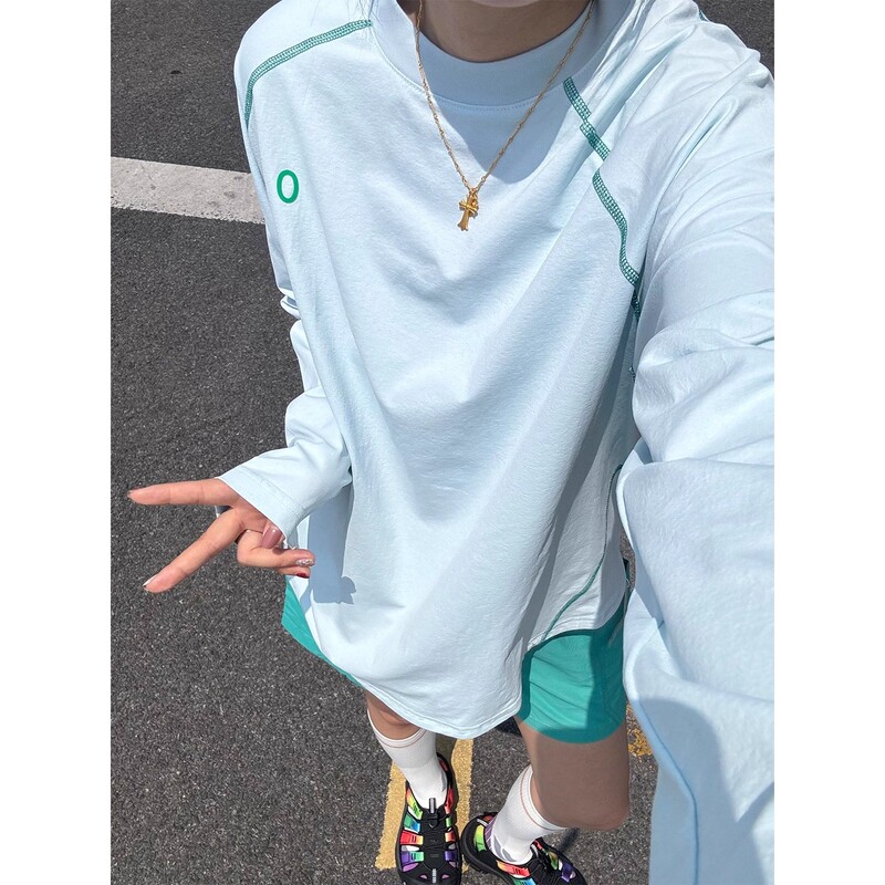 Glacier Blue Quick-Drying Sun Protection Long-Sleeved T-Shirt for Men and Women in Autum New Sweat-Absorbent Breathable Top Outdoor Running Base Shirt