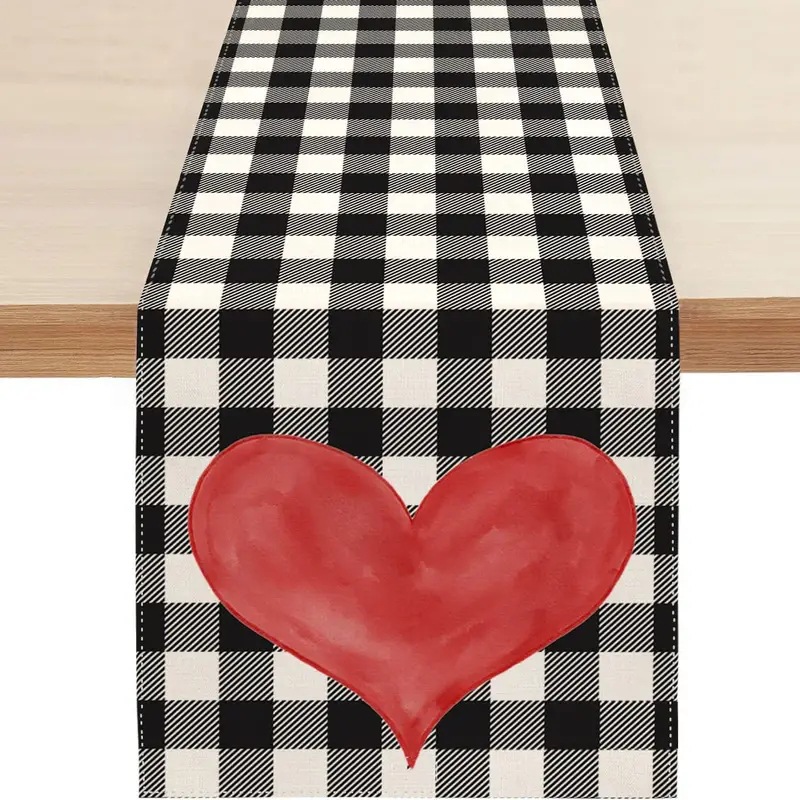 Camino de mesa de lino para el Día de San Valentín, mantel para mesa de comedor, sala de estar, interior y exterior, estilo nórdico, para mesa de café.
