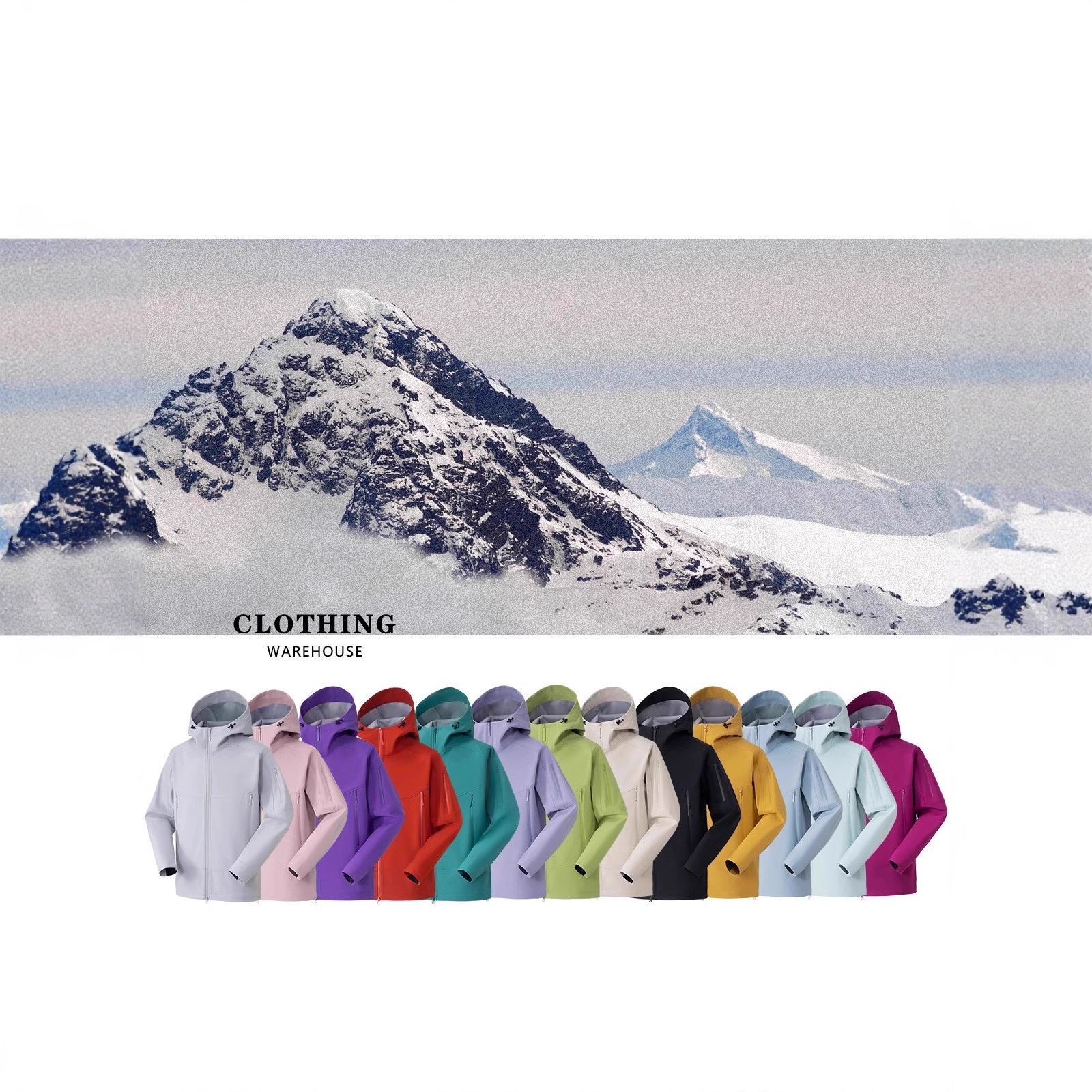 Hanshi Sj 3D Vertical Cutting Windproof and Water Repellent Spring Men's and Women's Outdoor Hooded Soft Shell Jacket Jacket 2 Wholesale