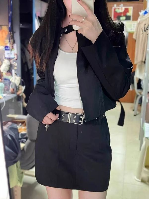 辣妹高级感休闲工装拉链夹克外套女装秋季新款简约修身外搭短上衣|undefined