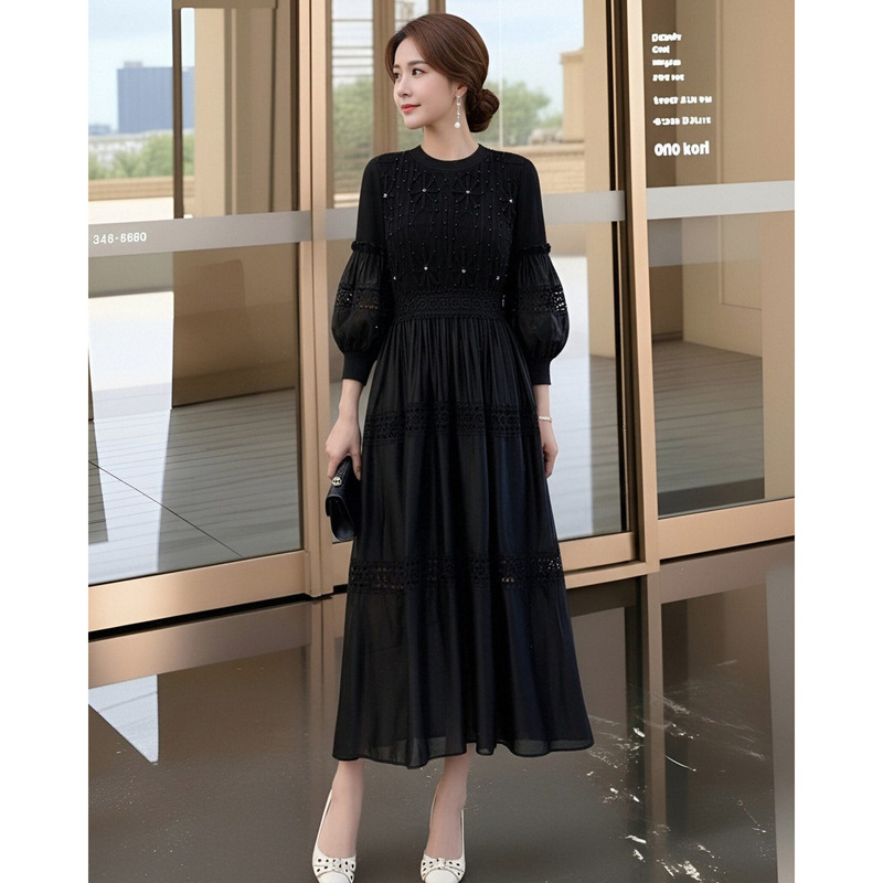 High-End Light Luxury Style Dress, New Style, Dark Blue Long Dress, Stylish Loose-Fitting Mom Clothes, Middle-Aged Plus-Size Women's Clothing High-End Light Luxury Style Dress, New Style, Dark Blue Long Dress, Stylish Loose-Fitting Mom Clothes, Middle-Aged Plus-Size Women's Clothing