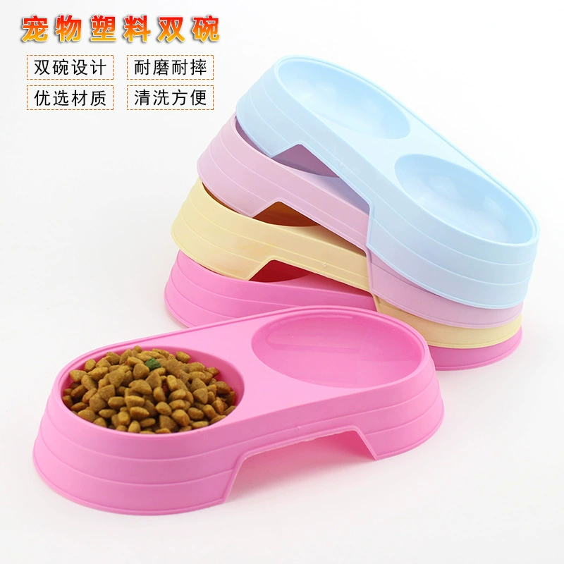 Экономические пластиковые домашние животные двойная миска для кошек миска для собак кормление миска питьевая миска овальная миска для собак оптовая поставка для домашних животных