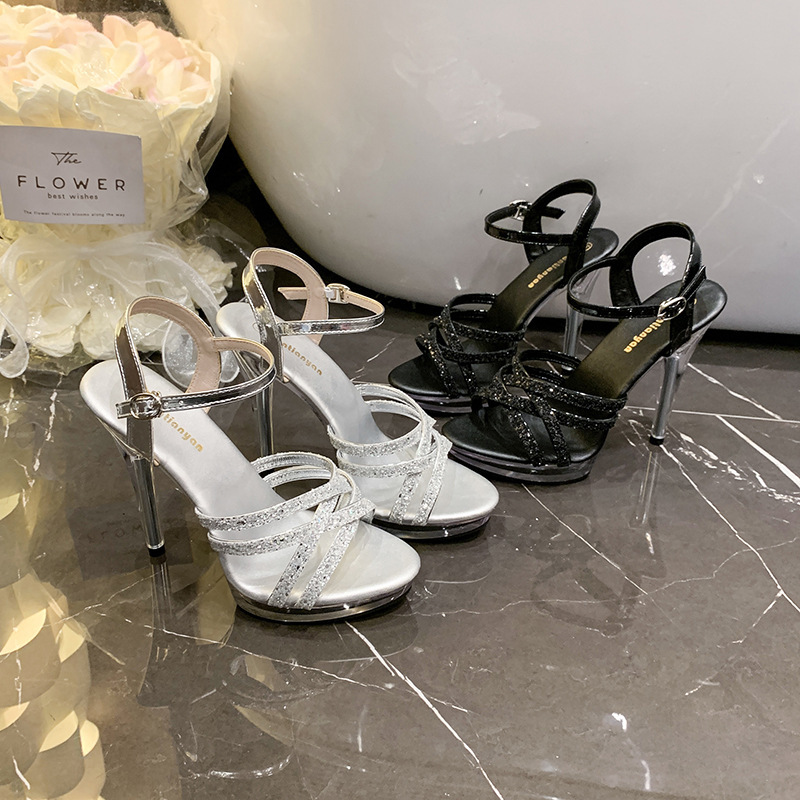 12cm Sexy Bed Model Pole Dance Nightclub Fashion Ultra High Strap Sandals Extreme High Heels for Women