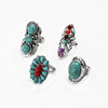 Turquoise natural ore, trend fashionable ring with stone, set, European style, with gem, 4 pieces, wholesale