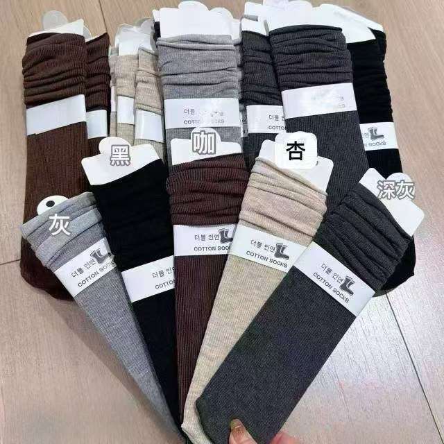 秋冬新品女士厚款纯色棉袜日系复古堆堆袜吸汗透气中长筒袜子批发|undefined