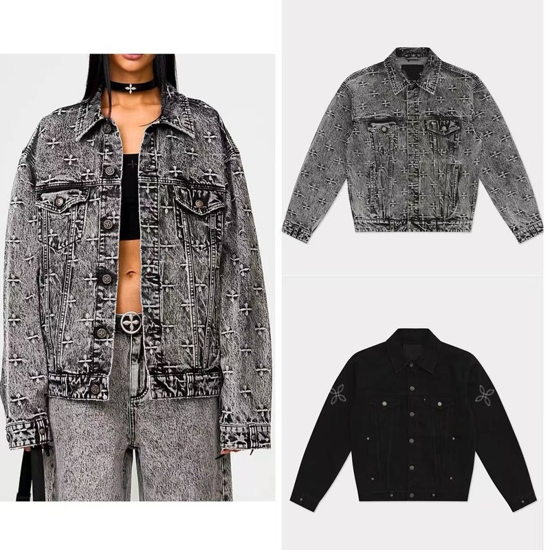 Sk Storm Garden Wide Body Denim Jacket Washed Cotton Black Retro Jacket