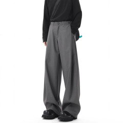 アメリカングレーのしわカジュアルパンツ男女春と秋のゆったりとした高級感cleanfitストレートワイド脚長ズボン