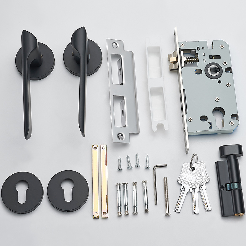 Negro universal cerradura de la puerta del hogar cerradura de la puerta interior dormitorio manija de la puerta de hardware manija de la puerta de madera cerradura de la puerta cerradura