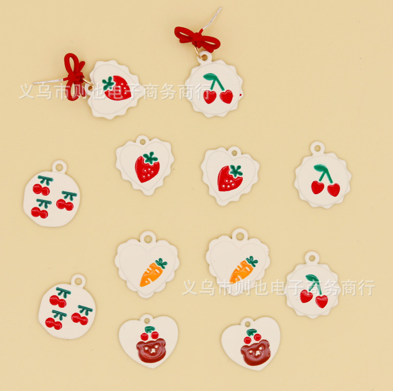 Korean Style Fresh Love Strawberry Cherry Pendant Sweet Pendant DIY Alloy Earrings Hair Accessories Mobile Phone Case Accessories