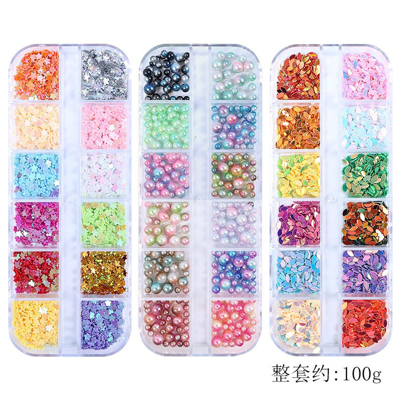 Juego completo transfronterizo de 12 compartimientos de remaches de metal, diamantes de imitación, Xingyue, piezas de concha de diamantes, accesorios para uñas, adornos para uñas