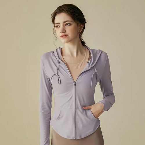 Lulu sport yoga jacket for women, hooded, long-sleeved, morning running, fitness top, quick-drying, breathable, slim-fitting yoga attire