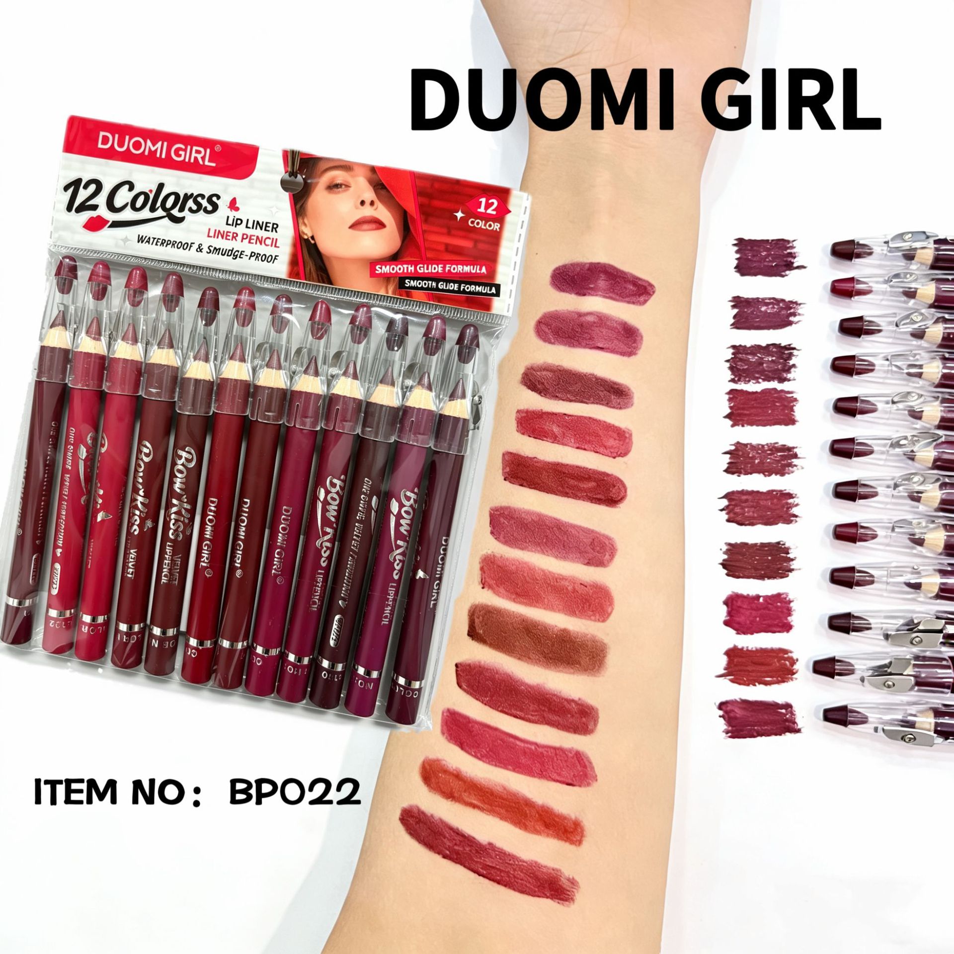 Cross-border bestseller DUOMI GIRL waterproof long-lasting lip liner, non-stick cup lip liner, lipstick pen with sharpener, new model