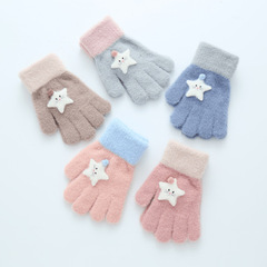 Children's winter cold-resistant warm knitting full-finger gloves, suitable for boys and girls, Korean-style student cute writing five-finger covers