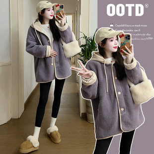 Real shot in stock pregnant women winter fleece-lined thickened lamb wool coat thickened lamb wool