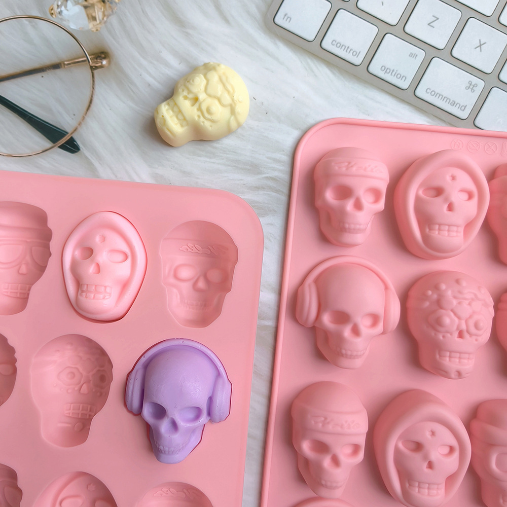 Skull Grid Hielo Silicone Mold Bar DIY Extraña bandeja de hielo 3D pudín de chocolate molde de pastel 688