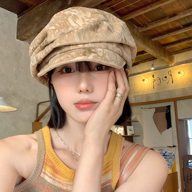 日系文艺复古小众褶皱大头围八角帽子女百搭显脸小遮阳防晒贝雷帽|undefined