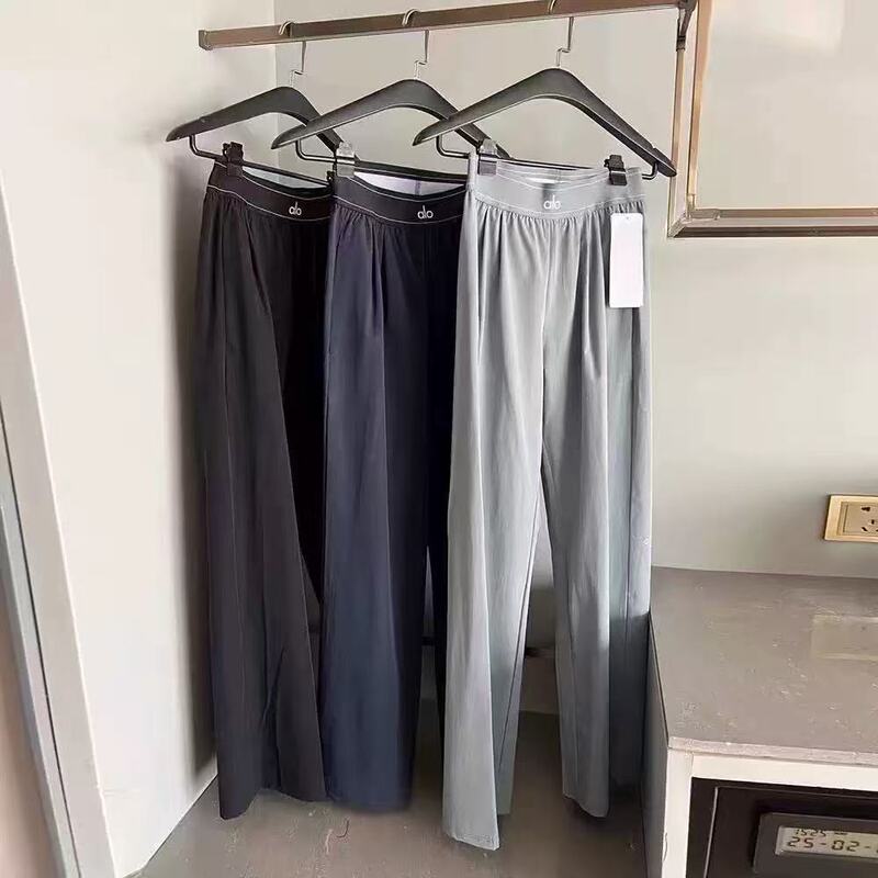 Alo Thin High-Waisted Casual Pants for Women 2026 Summer New Style Casual Comfortable Wide-Leg Elastic Waist Quick-Dry Pants